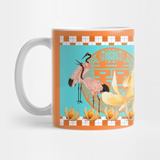 Goldfish & Cranes- Hong Kong Pop Art Bright Orange and Turquoise Mug